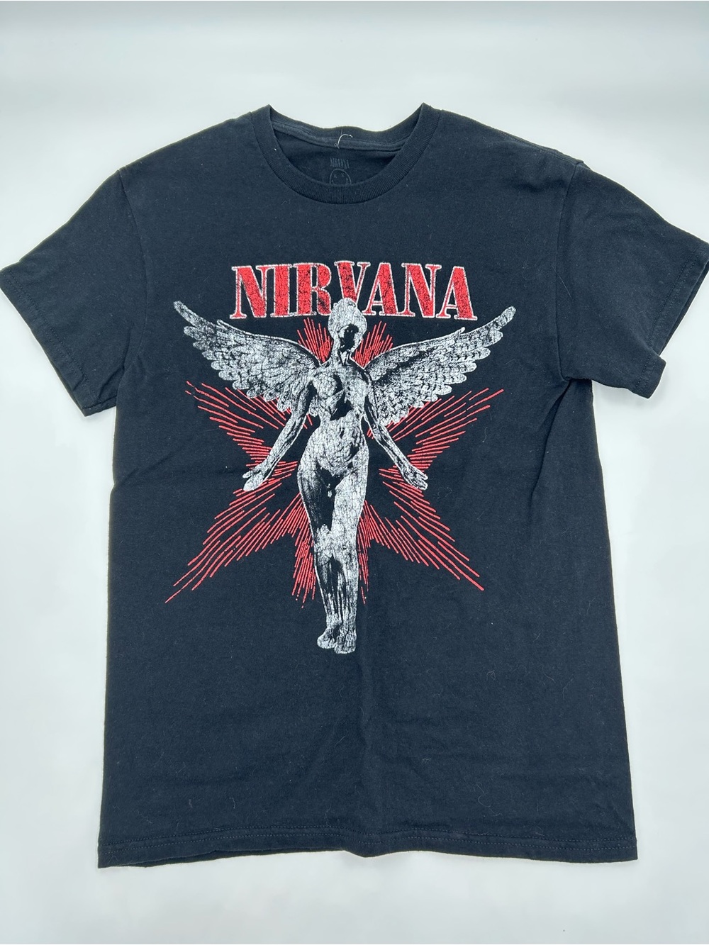 Nirvana Black Graphic Band T-Shirt - Angel Design S